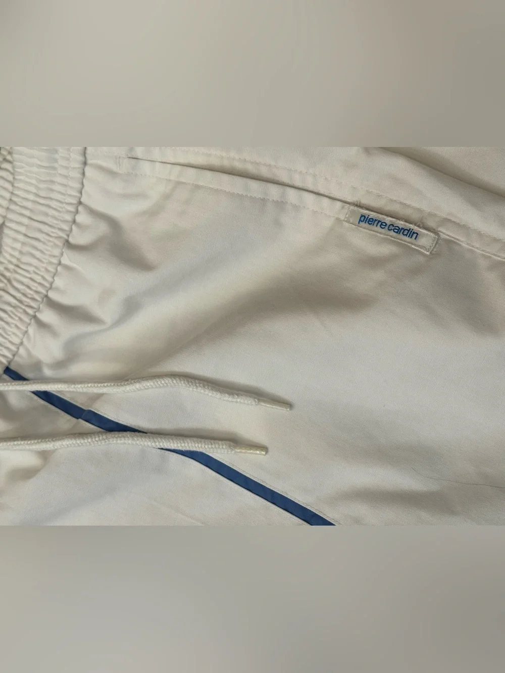 Vintage Men’s Pierre Cardin White Shorts with Navy Logo